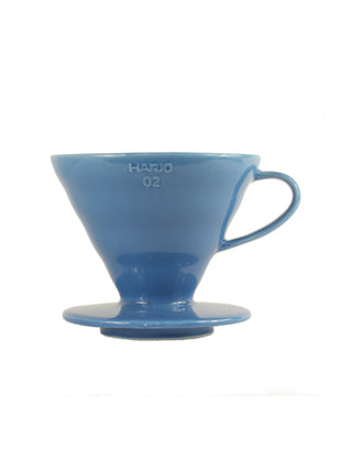 Photo of HARIO V60-02 Dripper (Ceramic) ( Turquoise Blue Standard (JP/EN) ) [ HARIO ] [ Pourover Brewers ]